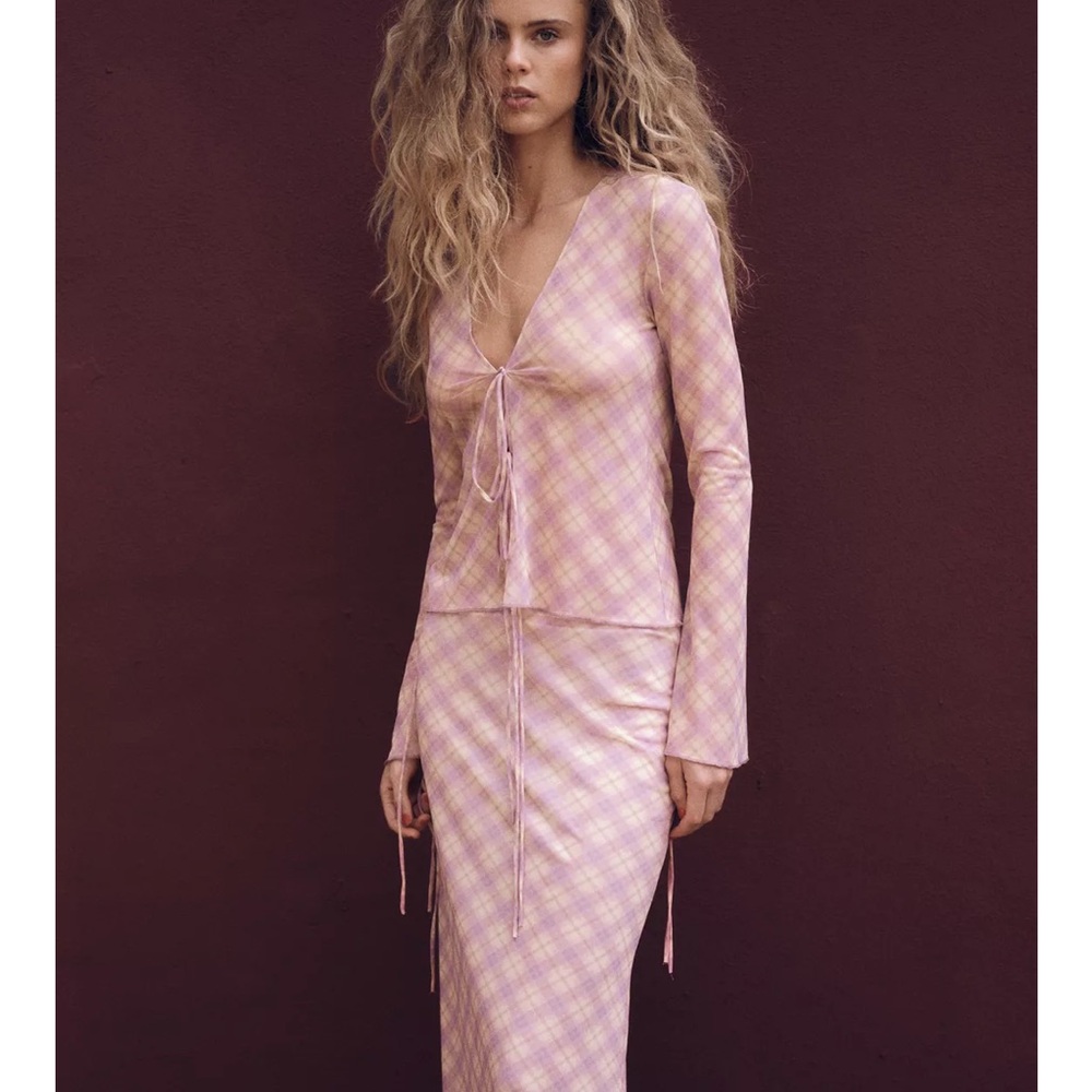 Zara Plaid Pink PRINTED TULLE SHIRT - Picture 5 of 9